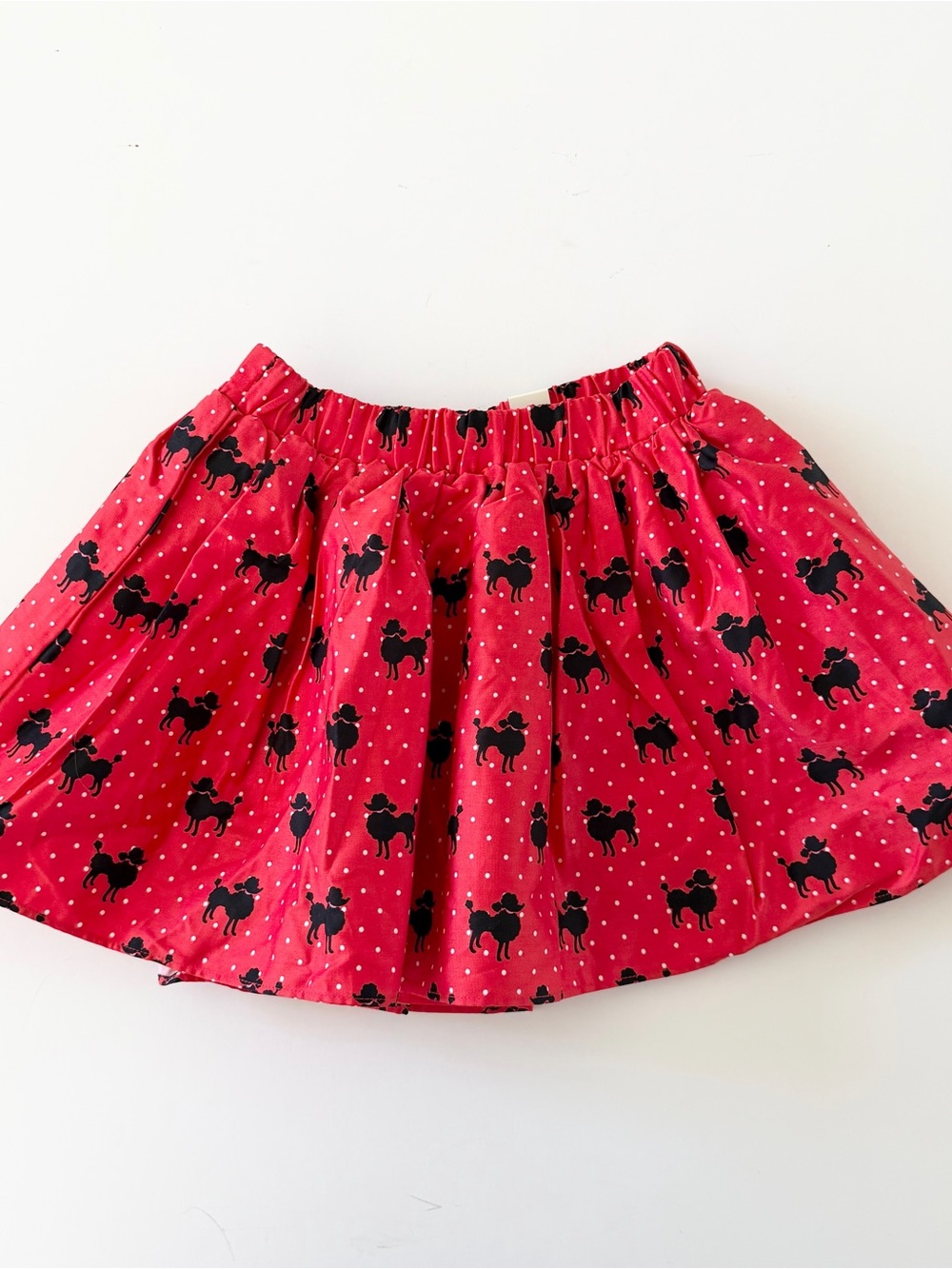 Red & Black Poodle Print Flare Skirt